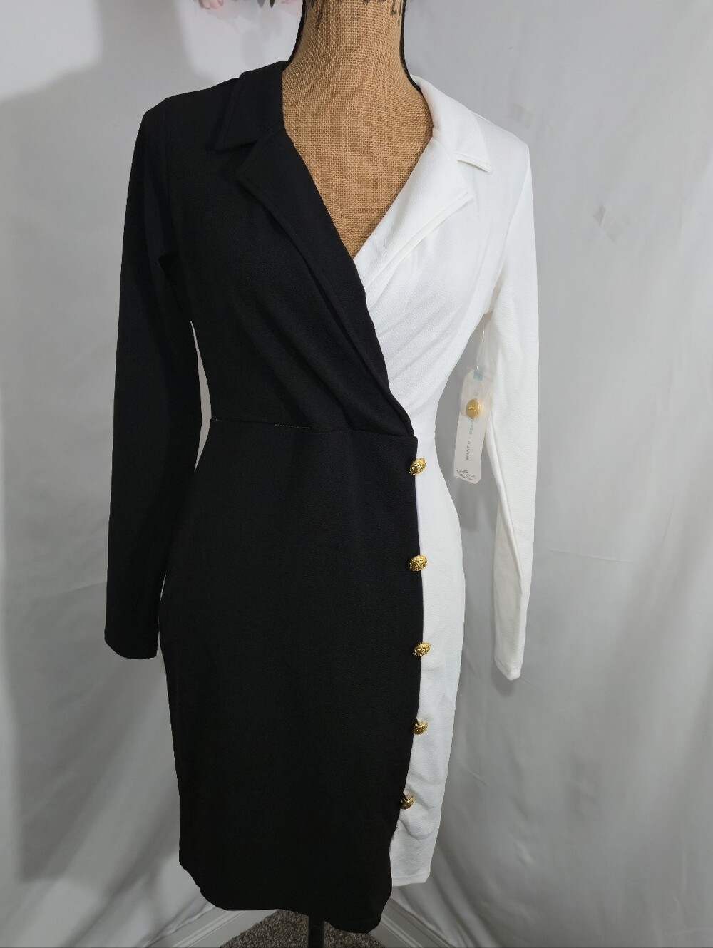 Almost Famous Black and White Dress with Gold Buttons